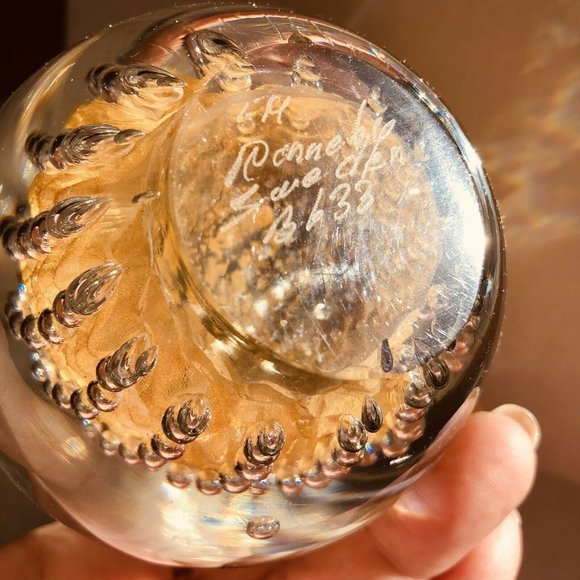 Pear Paperweight Signed By Fm Konstglas, Ronneby  Sweden, Style B-633 Gold Vintg - Picture 2 of 11